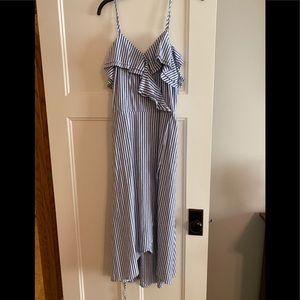 Blue and white spaghetti strap wrap dress